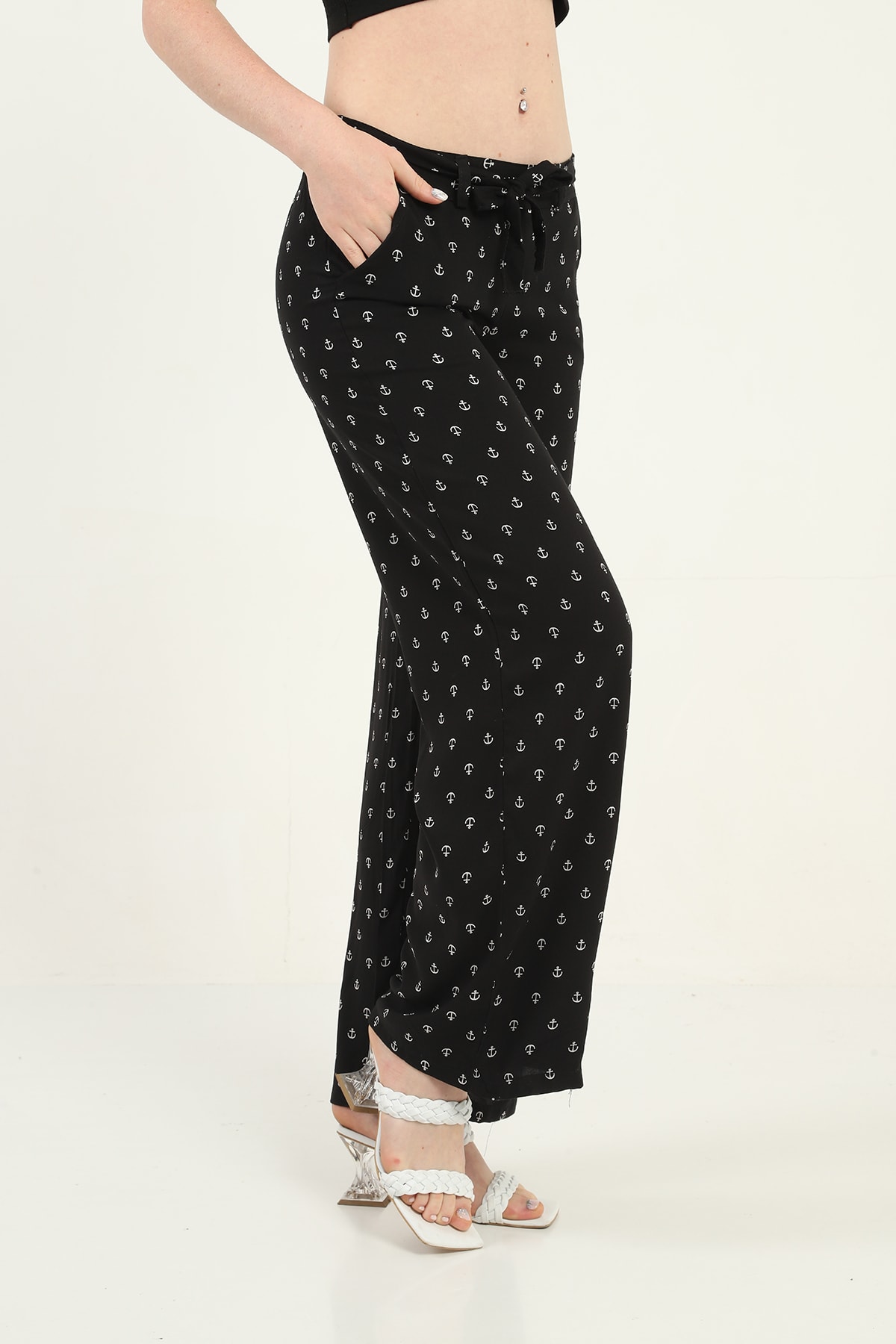 Womens Woven Wide Leg Pants with Pockets