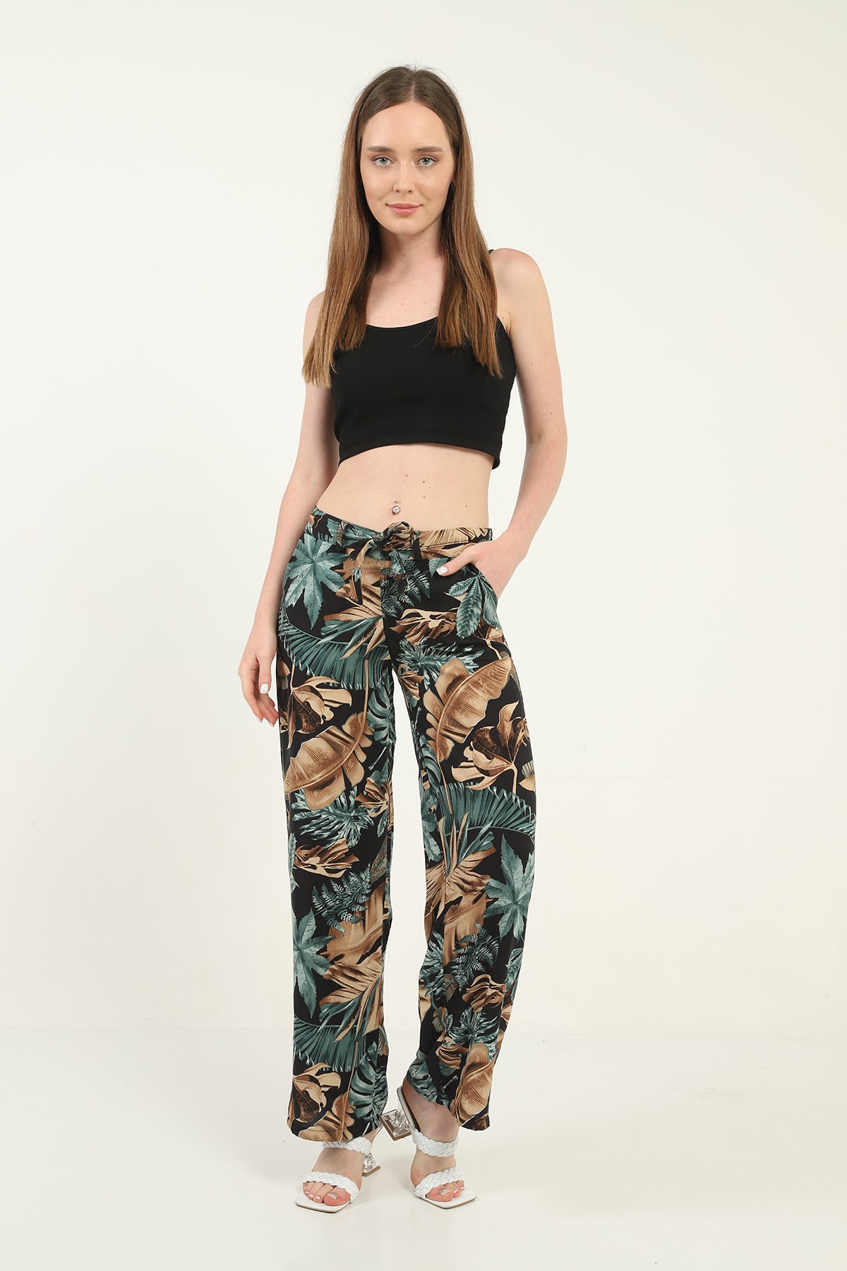 Womens Woven Wide Leg Pants with Pockets
