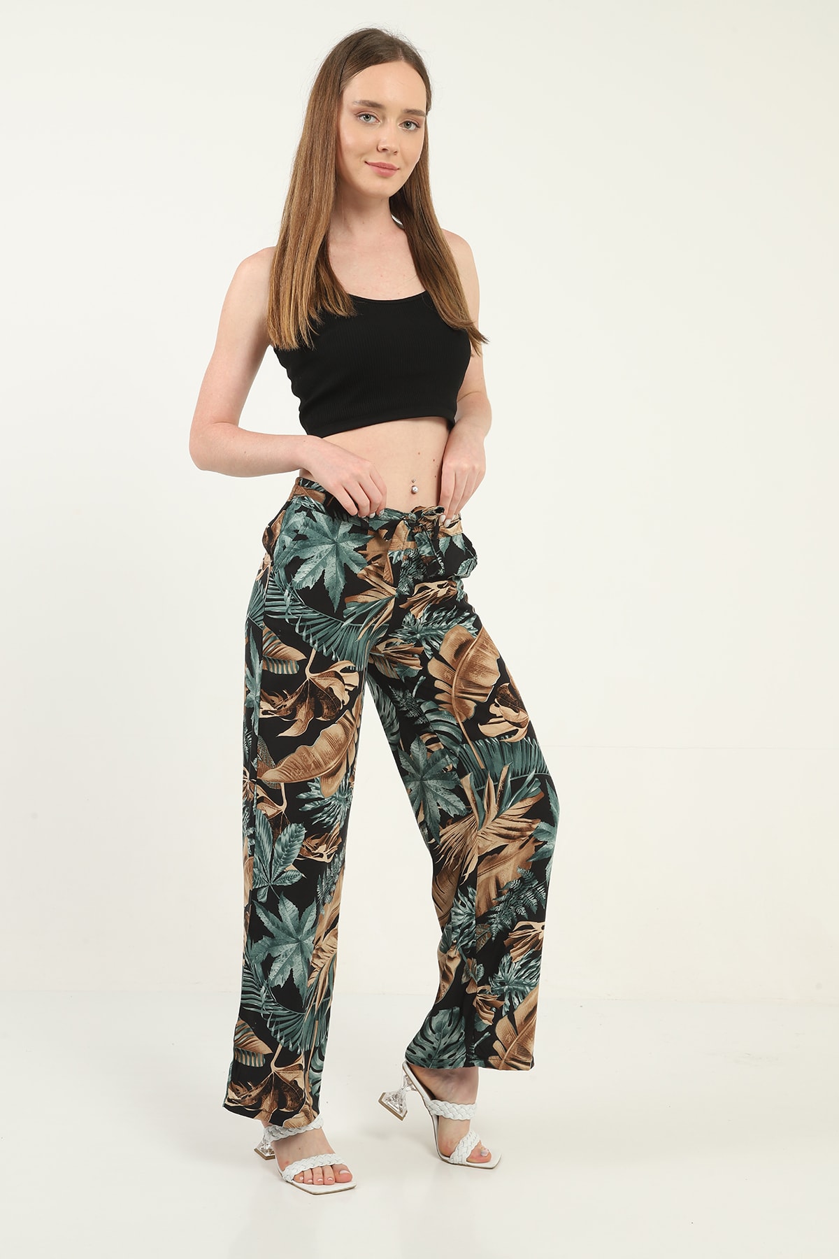 Womens Woven Wide Leg Pants with Pockets