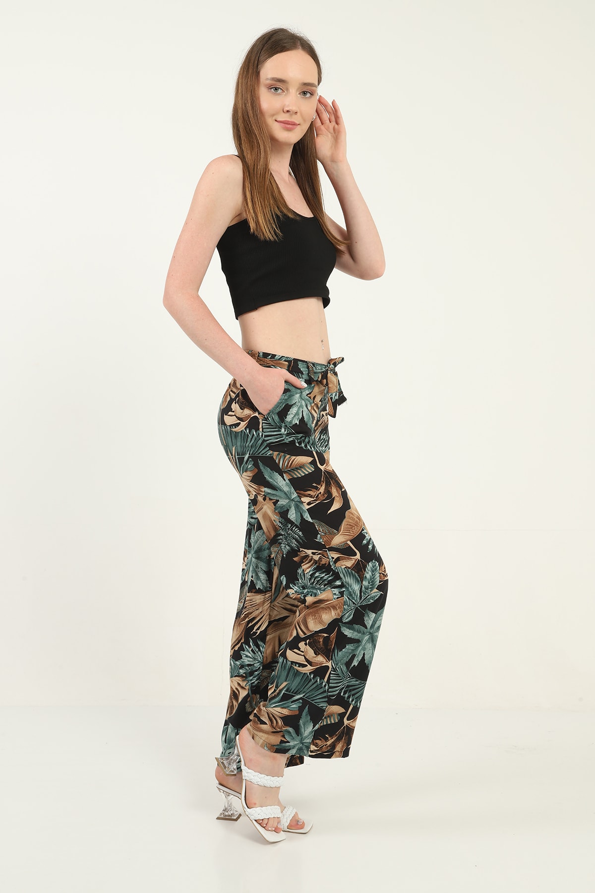 Womens Woven Wide Leg Pants with Pockets