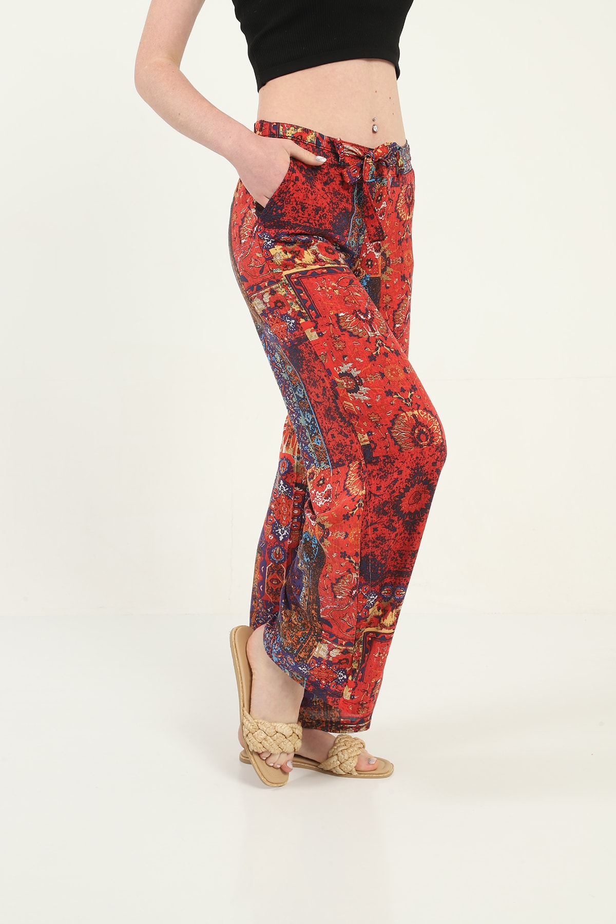 Womens Woven Wide Leg Pants with Pockets