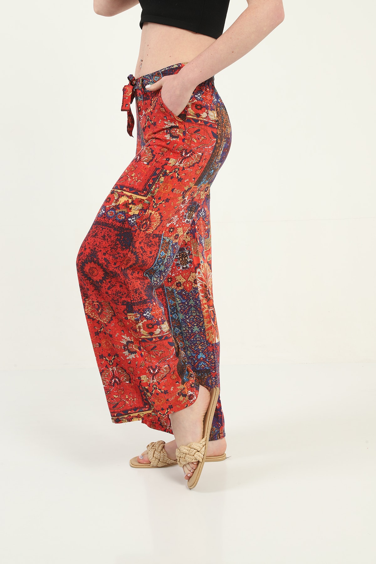 Womens Woven Wide Leg Pants with Pockets