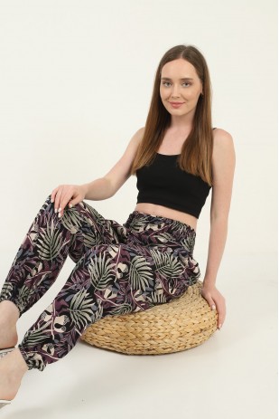 Kadın Yüksek Bel Yandan Çift Cepli Altı Lastikli Pantolon