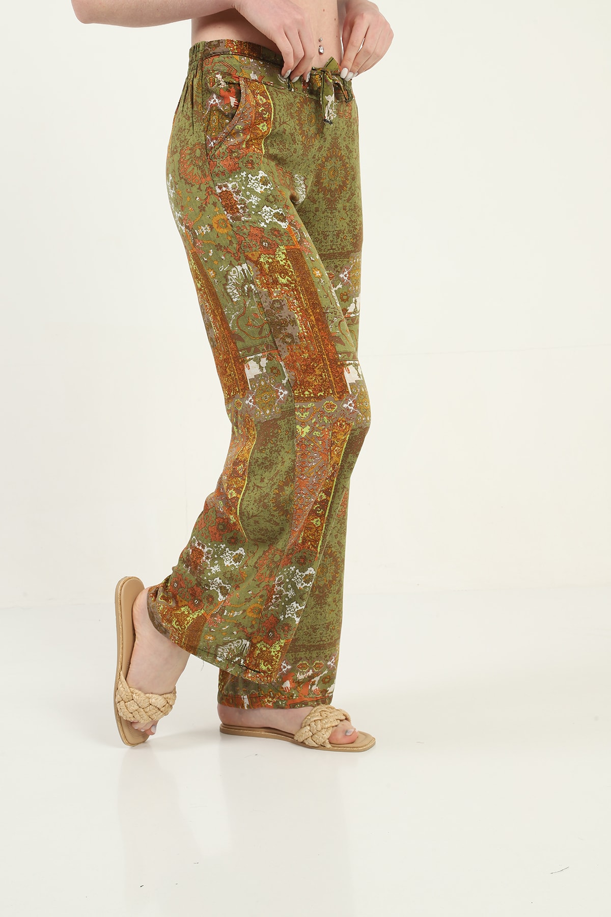 Womens Woven Wide Leg Pants with Pockets