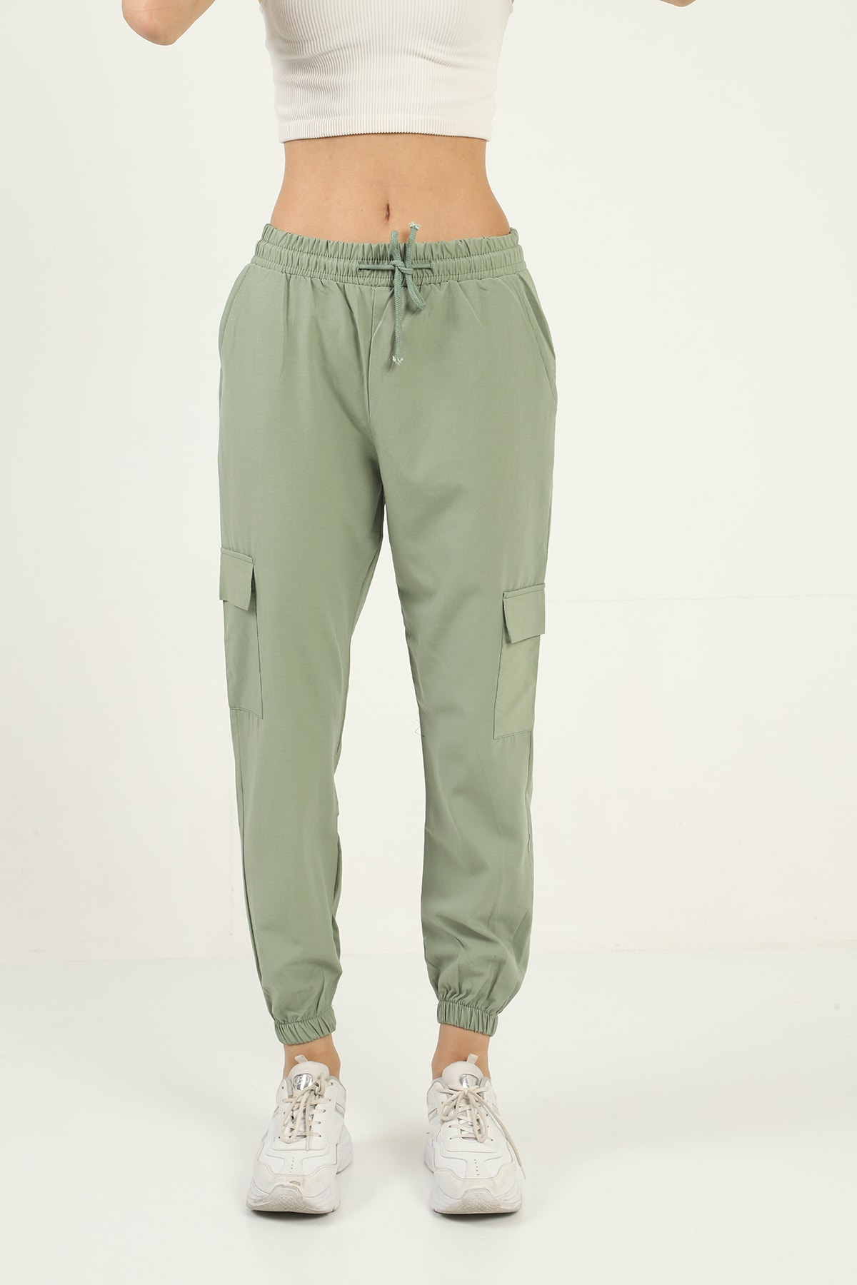 Womens Elastic Bottom Pants with Pockets