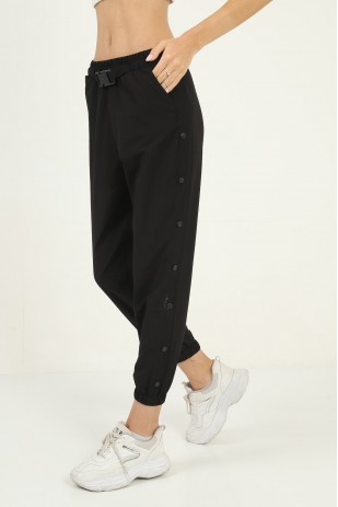 Women's Pockets Side Snap Detail Pants with Elasticized Bottom