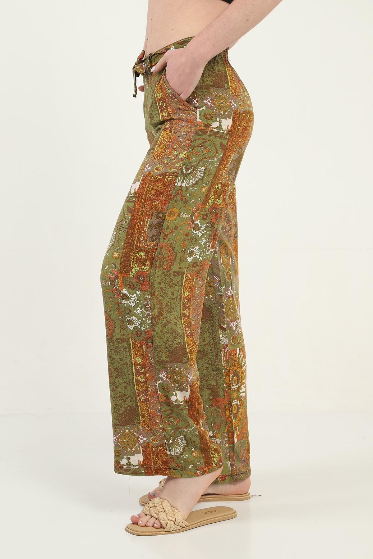 Womens Woven Wide Leg Pants with Pockets