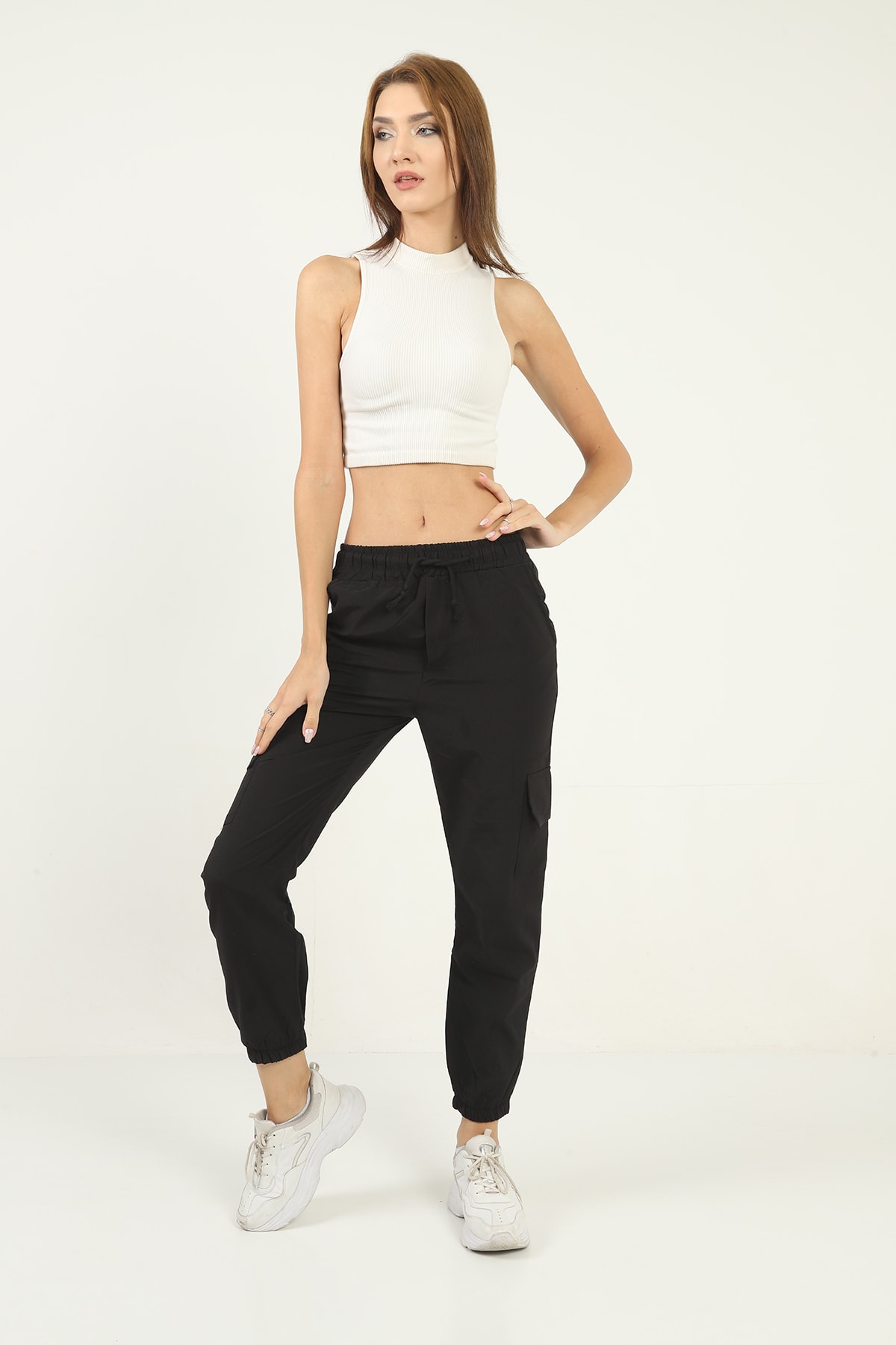 Womens Elastic Bottom Pants with Pockets