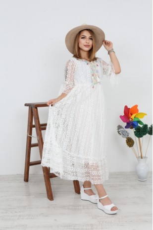 فستان دانتيل صيفي مزدوج نسائي