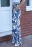 Womens Leaf Patterned High Waisted Wide Leg Pants with Pockets