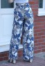 Womens Leaf Patterned High Waisted Wide Leg Pants with Pockets