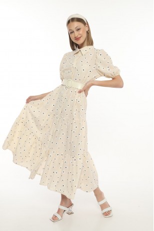 فستان هالتر بحزام منقوش على شكل زهرة الأقحوان للسيدات