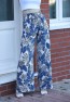 Womens Leaf Patterned High Waisted Wide Leg Pants with Pockets