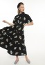 Geknöpftes Damenkleid mit Blumenmuster und elastischem Bund