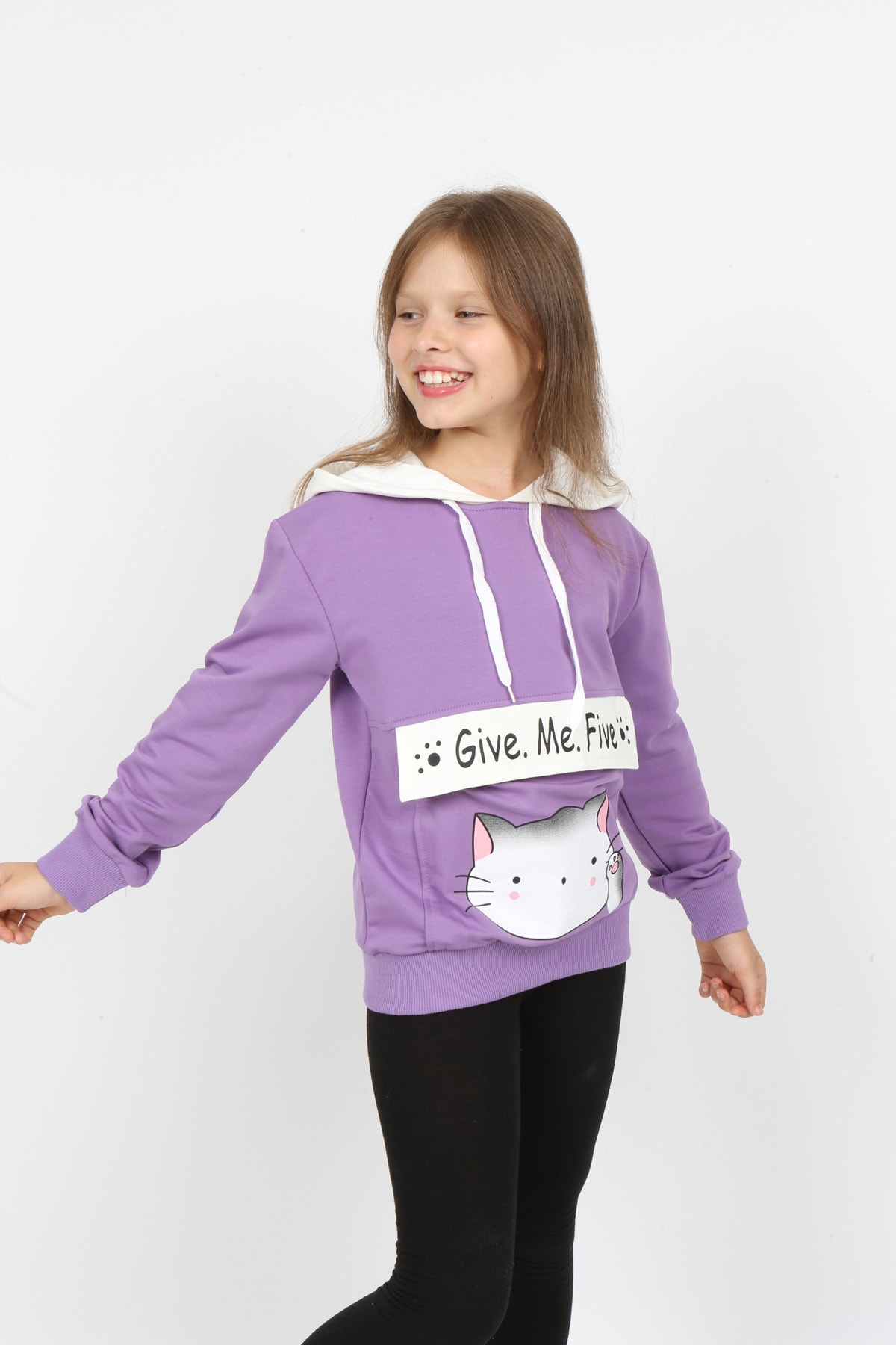 I&k Şımarık Kids سويت شيرت مطبوع بجيب مقنع للفتيات