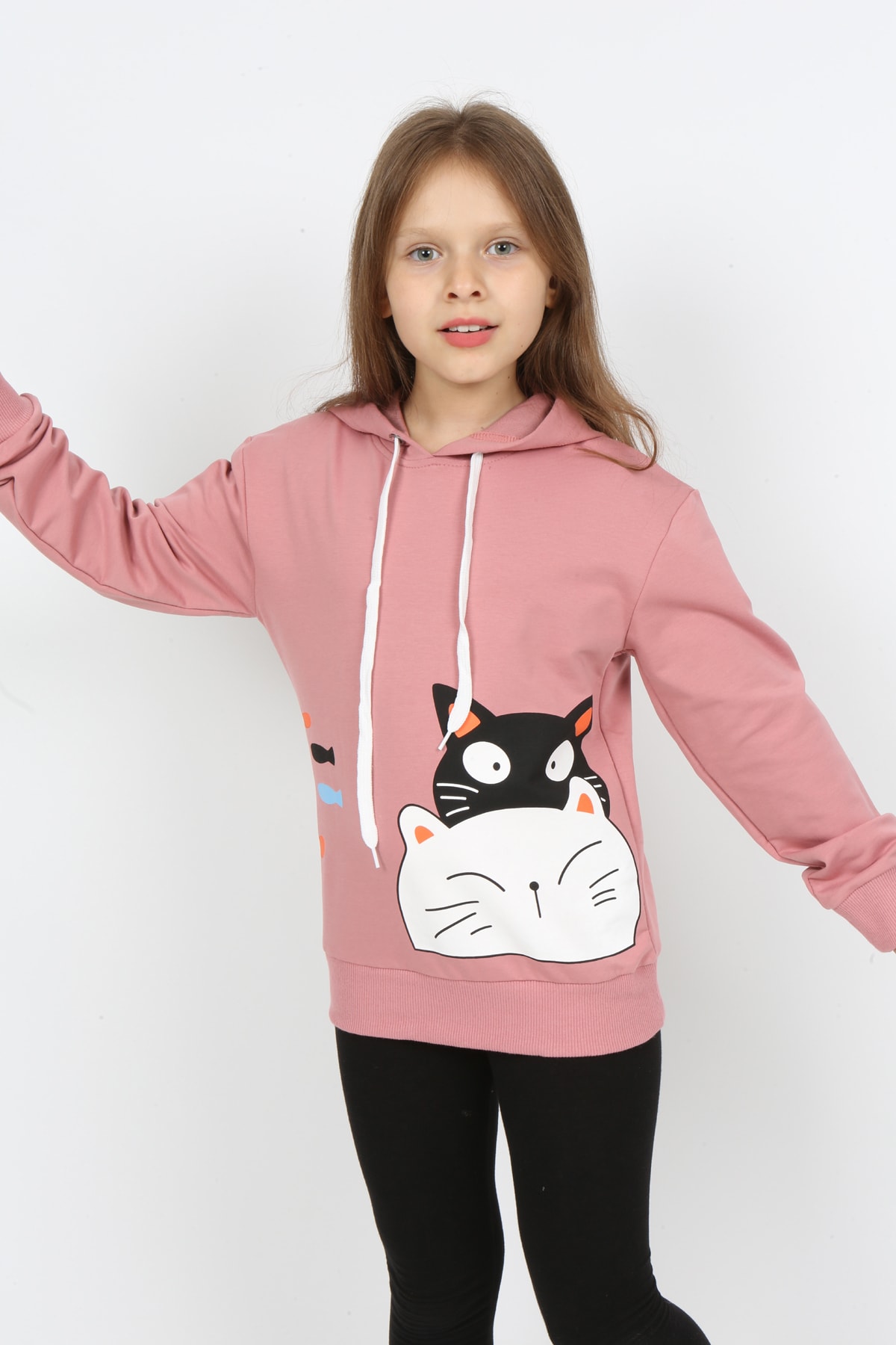 Kız Çocuk Kapüşonlu Baskılı Sweatshirt