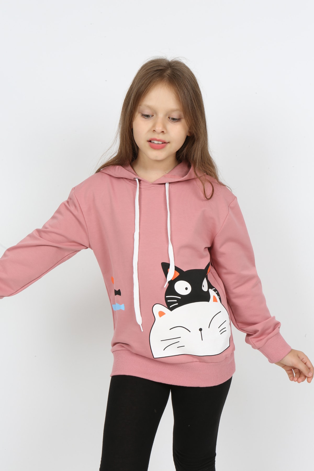 Kız Çocuk Kapüşonlu Baskılı Sweatshirt