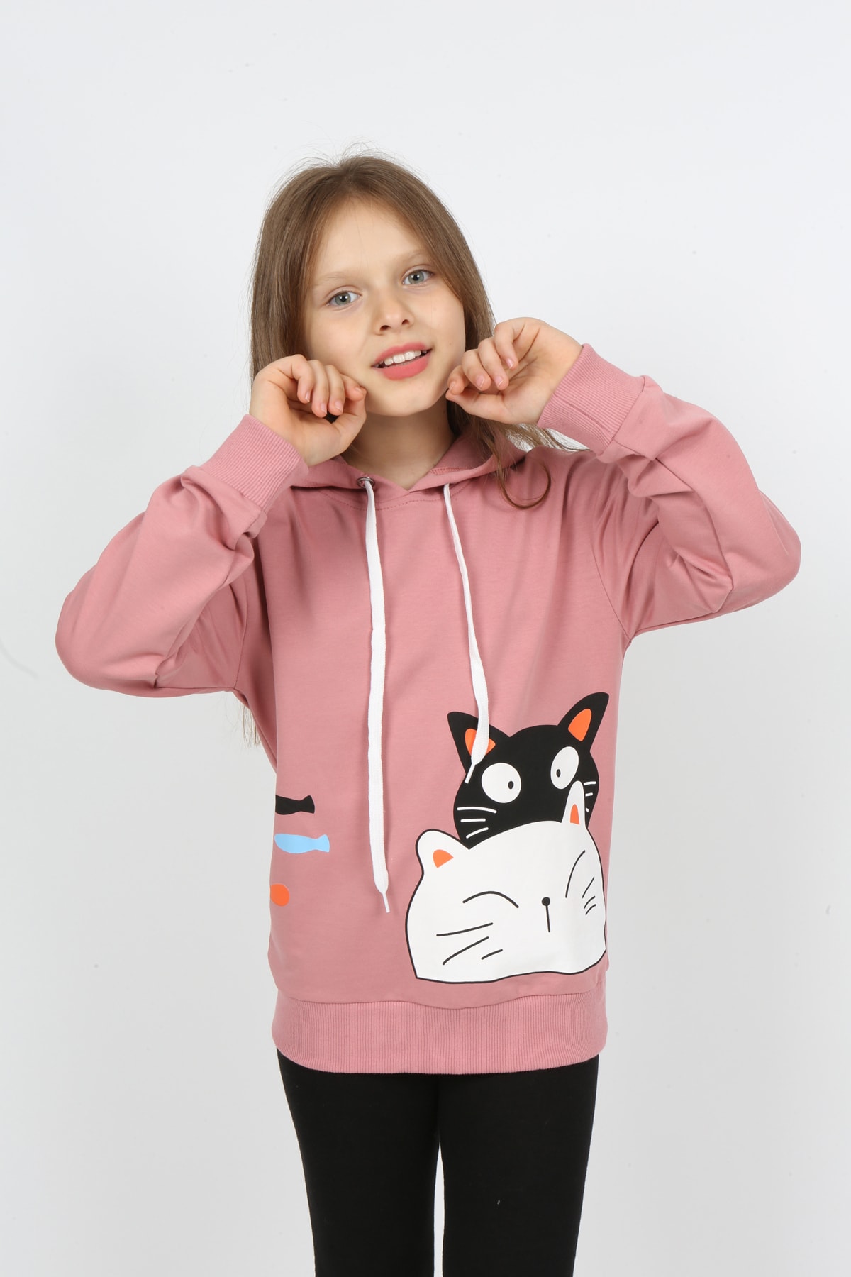 Kız Çocuk Kapüşonlu Baskılı Sweatshirt