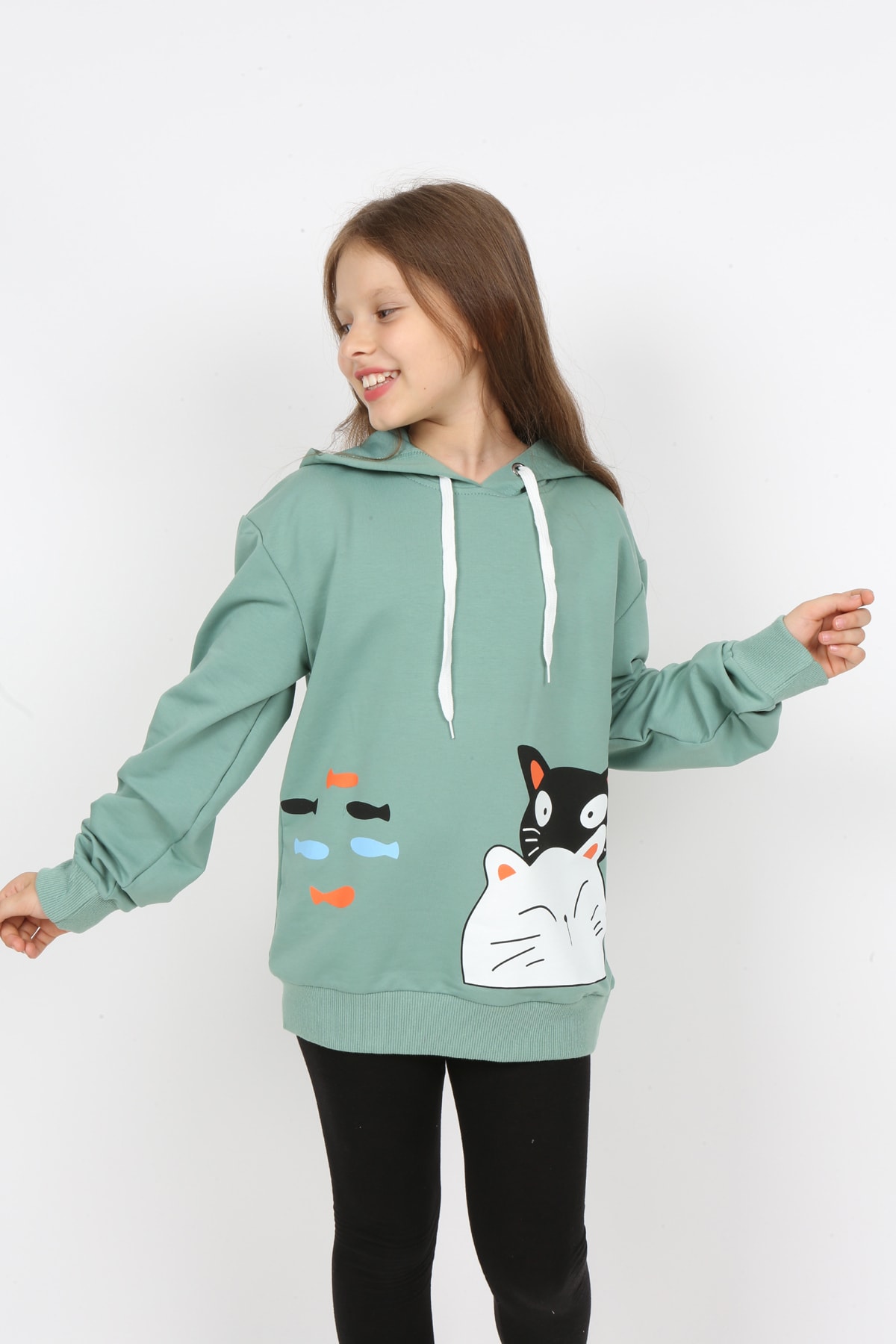 سويت شيرت بغطاء رأس مطبوع للفتيات من I&k Şımarık Kids