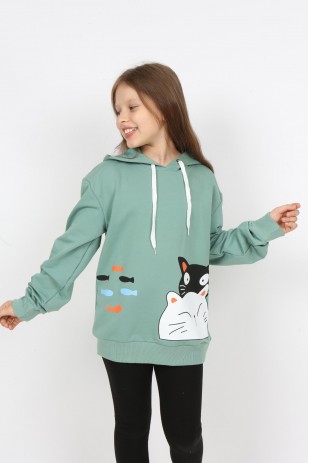 سويت شيرت بغطاء رأس مطبوع للفتيات من I&k Şımarık Kids