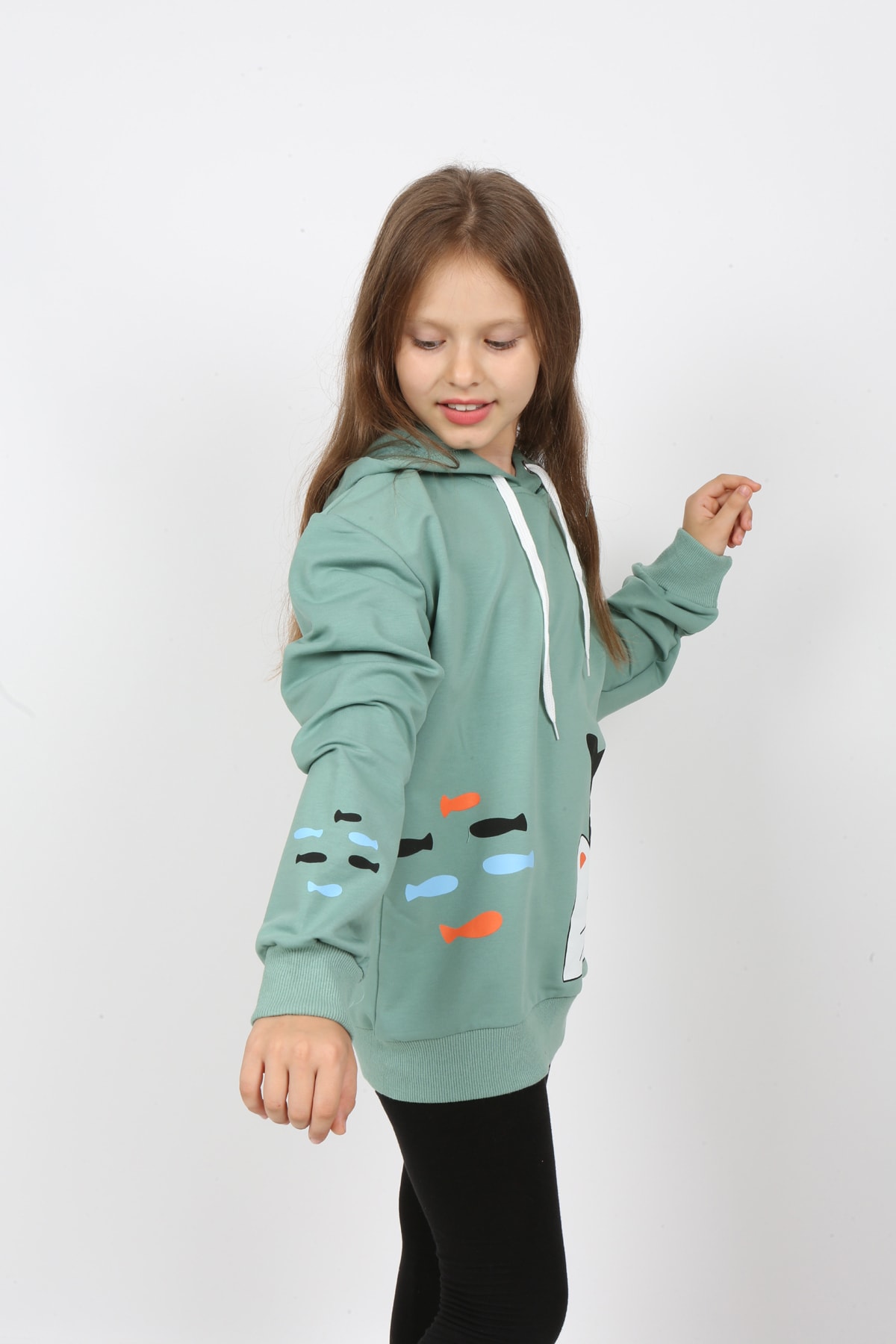 سويت شيرت بغطاء رأس مطبوع للفتيات من I&k Şımarık Kids