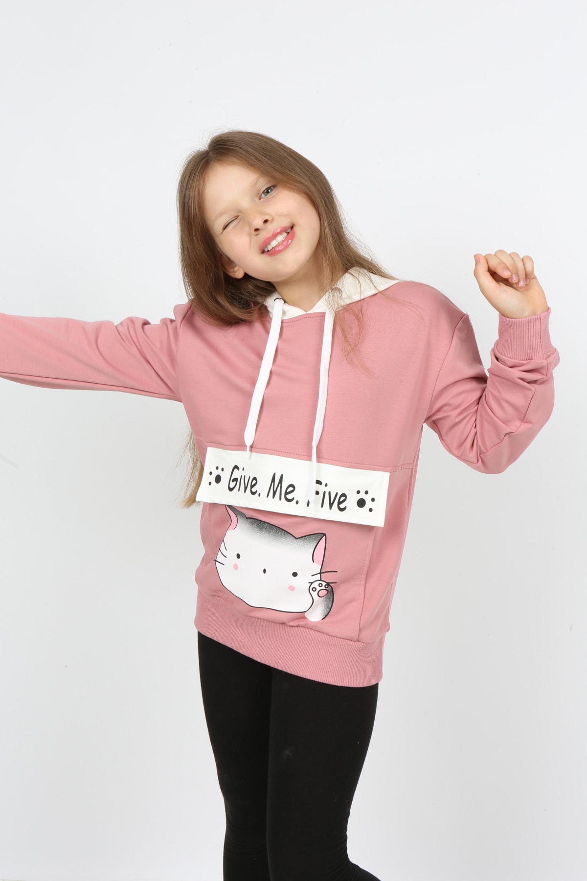 I&k Şımarık Kids سويت شيرت مطبوع بجيب مقنع للفتيات