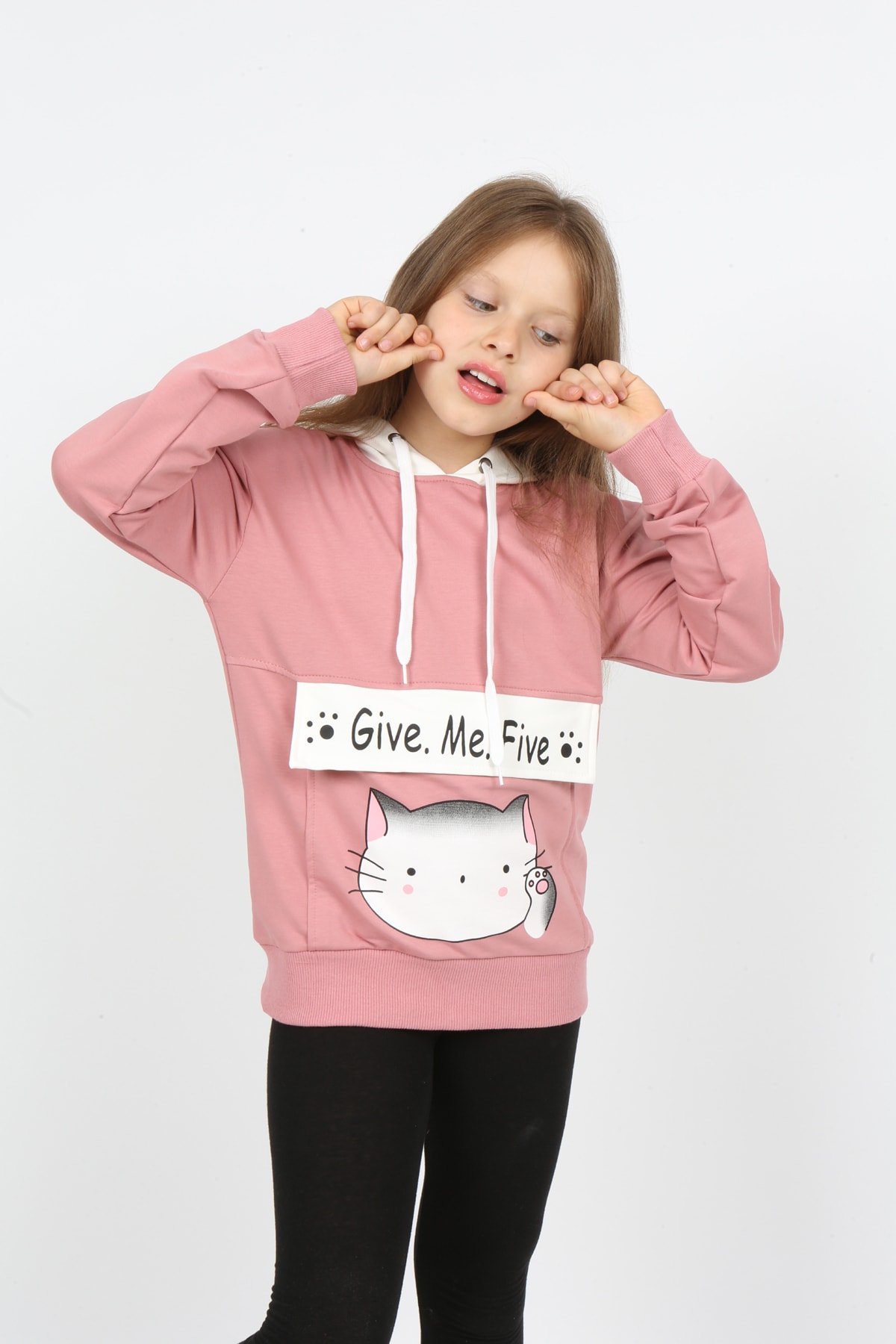 I&k Şımarık Kids سويت شيرت مطبوع بجيب مقنع للفتيات