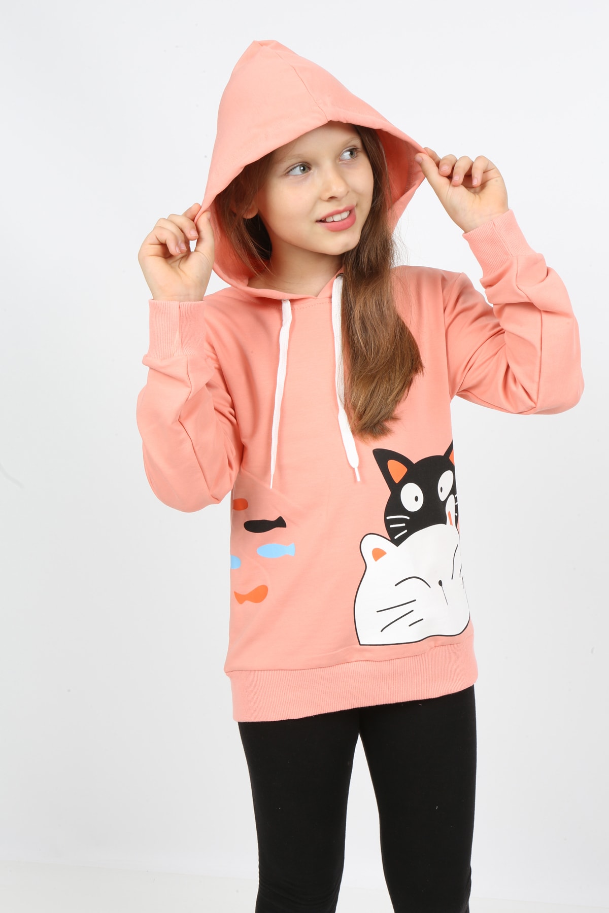 Kız Çocuk Kapüşonlu Baskılı Sweatshirt