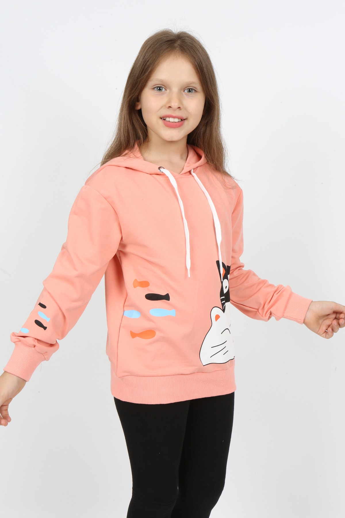 Kız Çocuk Kapüşonlu Baskılı Sweatshirt