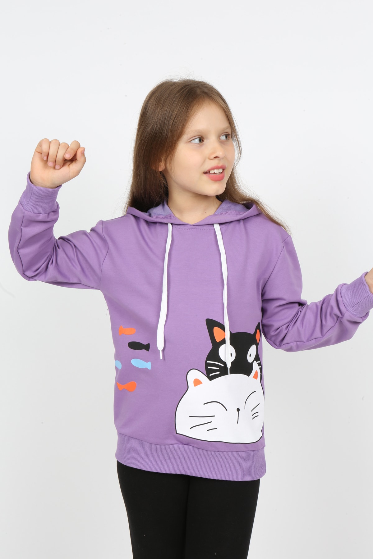 سويت شيرت بغطاء رأس مطبوع للفتيات من I&k Şımarık Kids