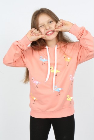 I&k Şımarık Kids Kız Çocuk Kapüşonlu Flamingo Baskılı Sweatshirt