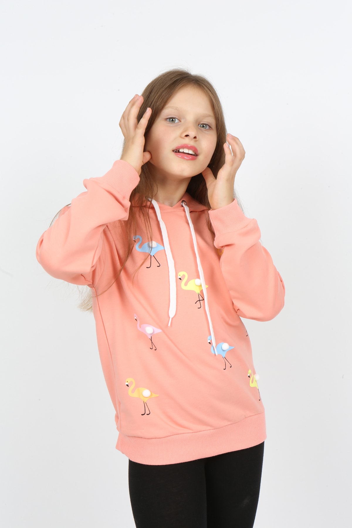I&k Şımarık Kids Kız Çocuk Kapüşonlu Flamingo Baskılı Sweatshirt