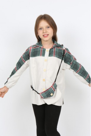 I&k Şımarık Kids Kız Çocuk Kapüşonlu Çantalı Oduncu Gömleği