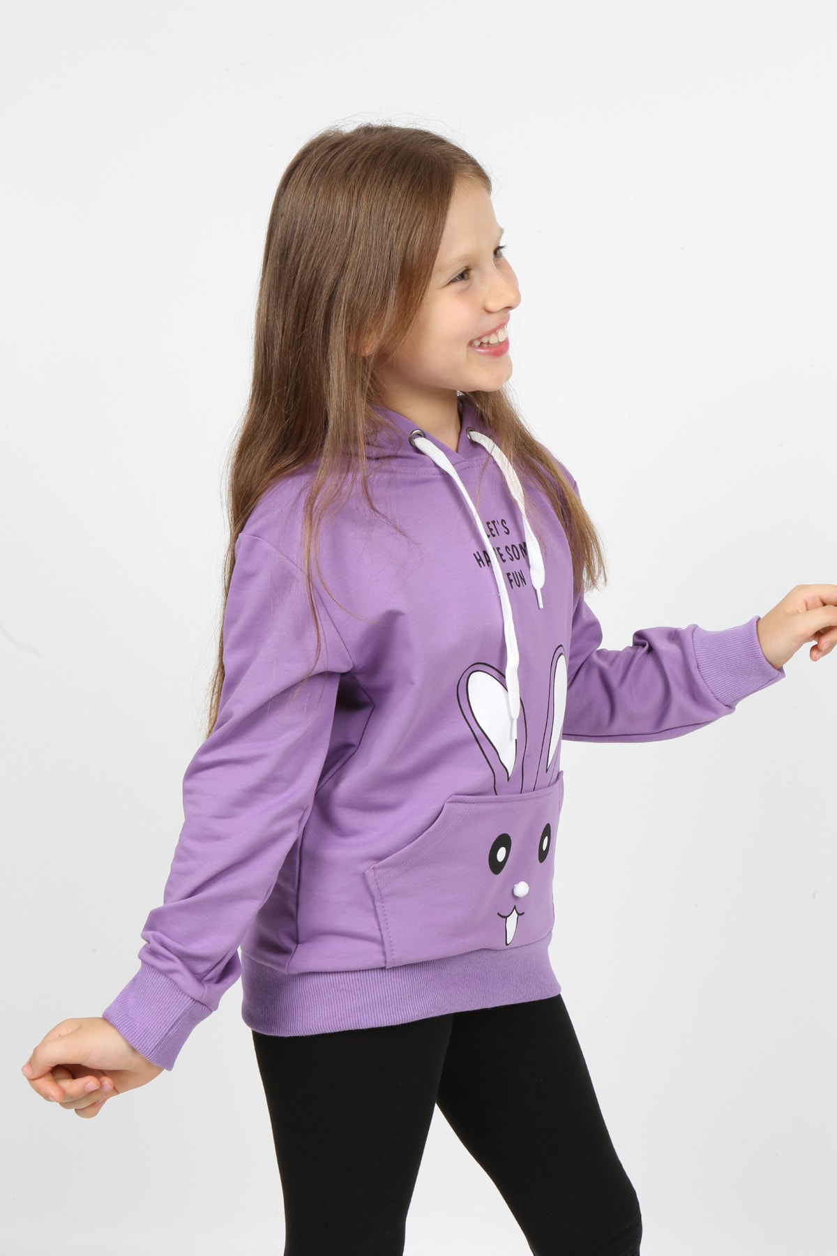 I&k Şımarık Kids Kız Çocuk Kapüşonlu Cepli Tavşan Baskılı Sweatshirt
