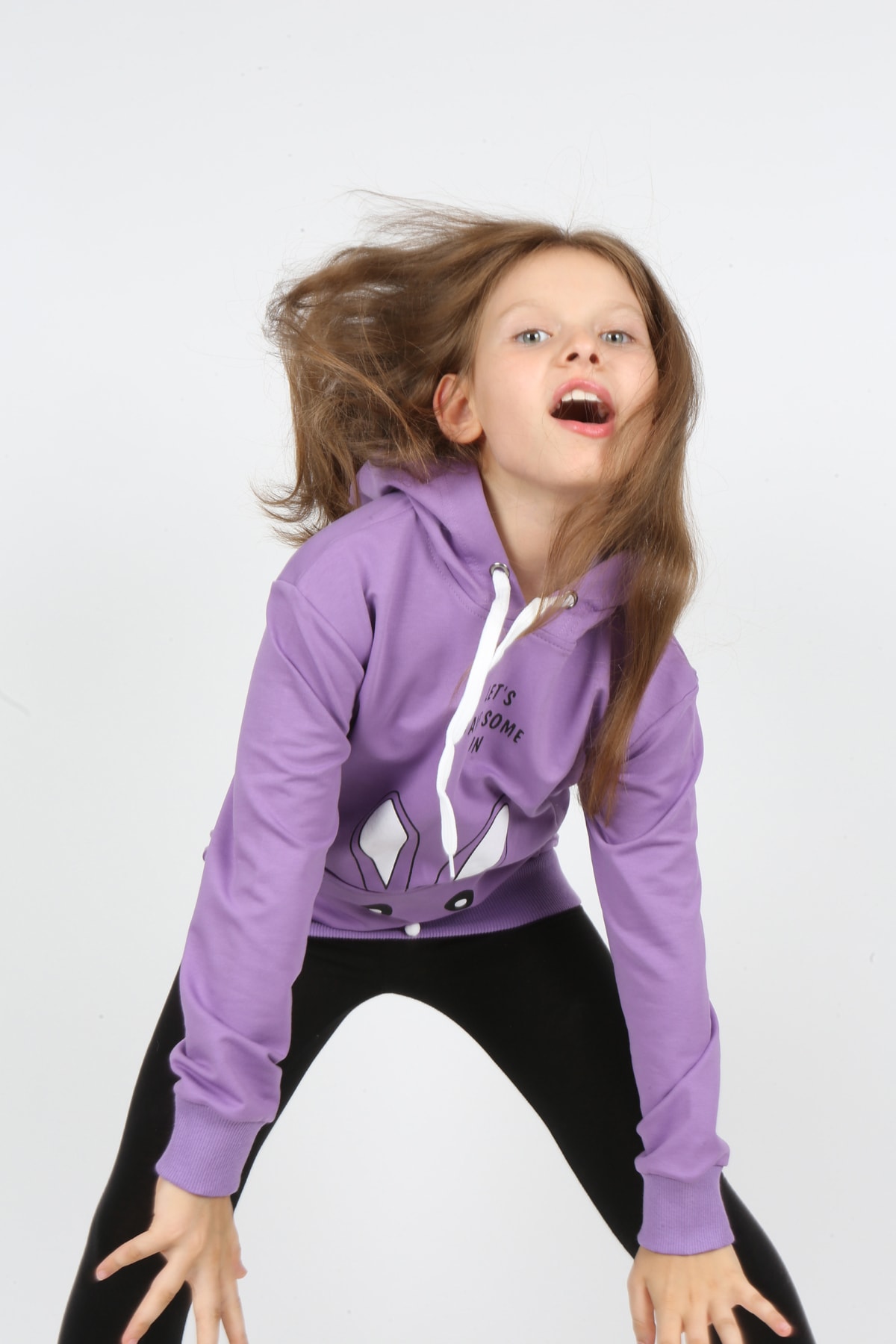 I&k Şımarık Kids Kız Çocuk Kapüşonlu Cepli Tavşan Baskılı Sweatshirt