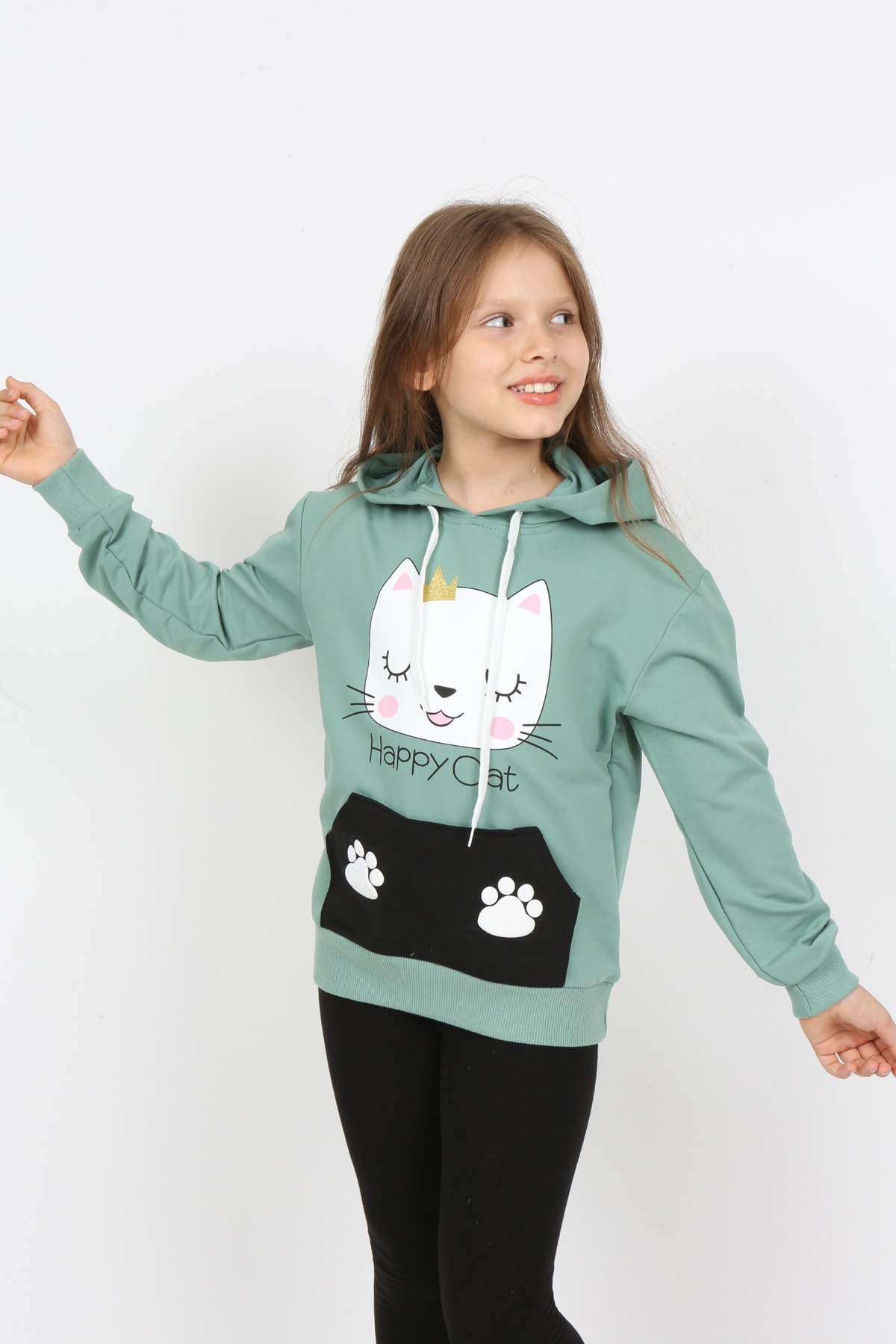I&k Şımarık Kids سويت شيرت مطبوع بجيب مقنع للفتيات