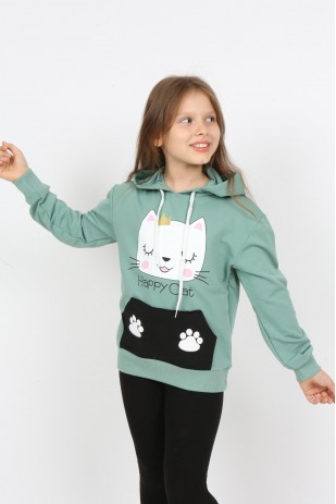 I&k Şımarık Kids سويت شيرت مطبوع بجيب مقنع للفتيات