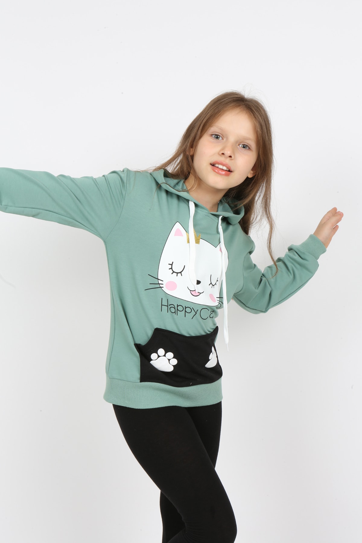 I&k Şımarık Kids سويت شيرت مطبوع بجيب مقنع للفتيات