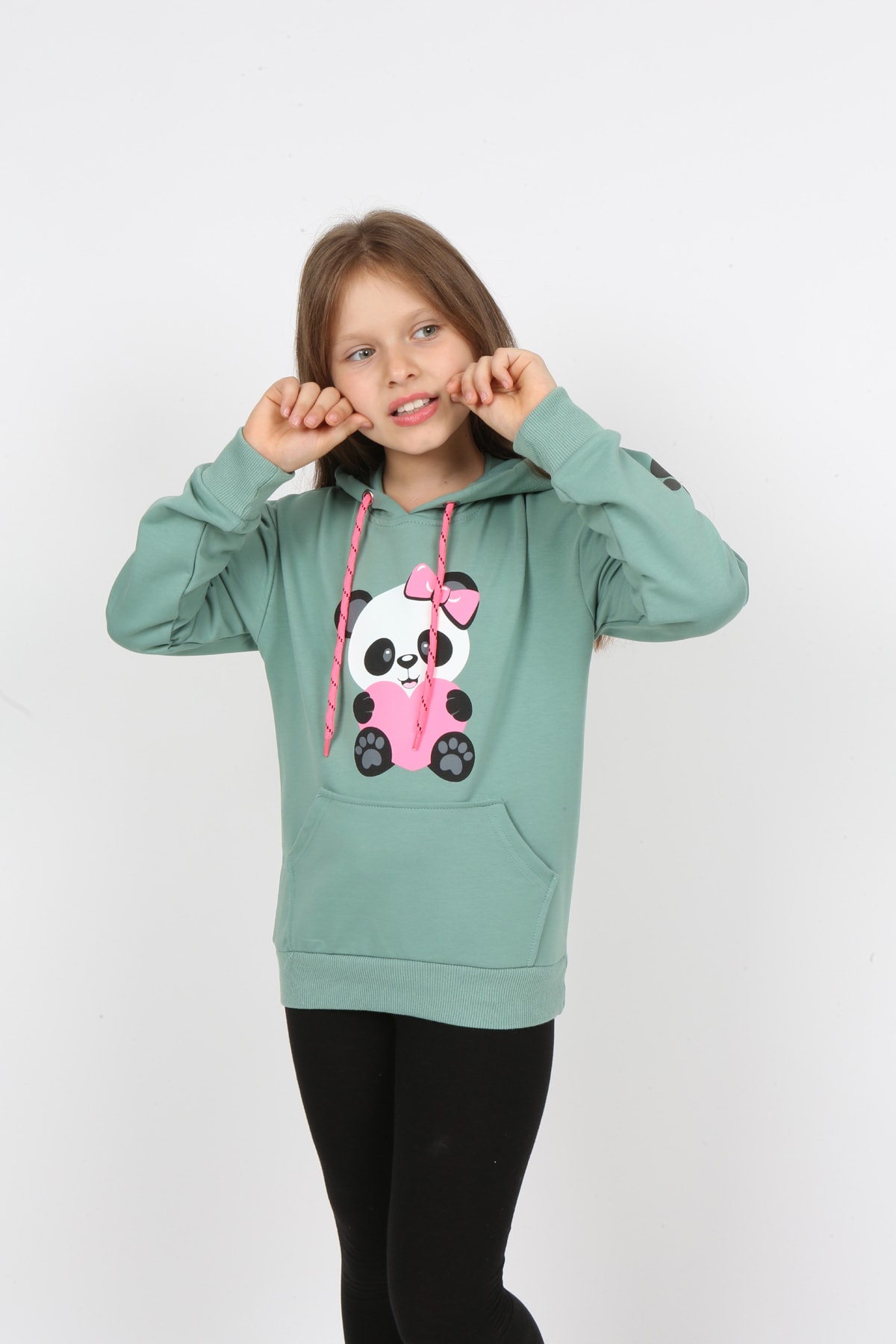 سويت شيرت مطبوع عليه دب تيدي بجيب للفتيات من I&k Şımarık Kids
