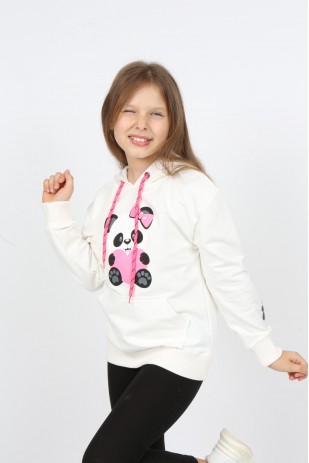 سويت شيرت مطبوع عليه دب تيدي بجيب للفتيات من I&k Şımarık Kids