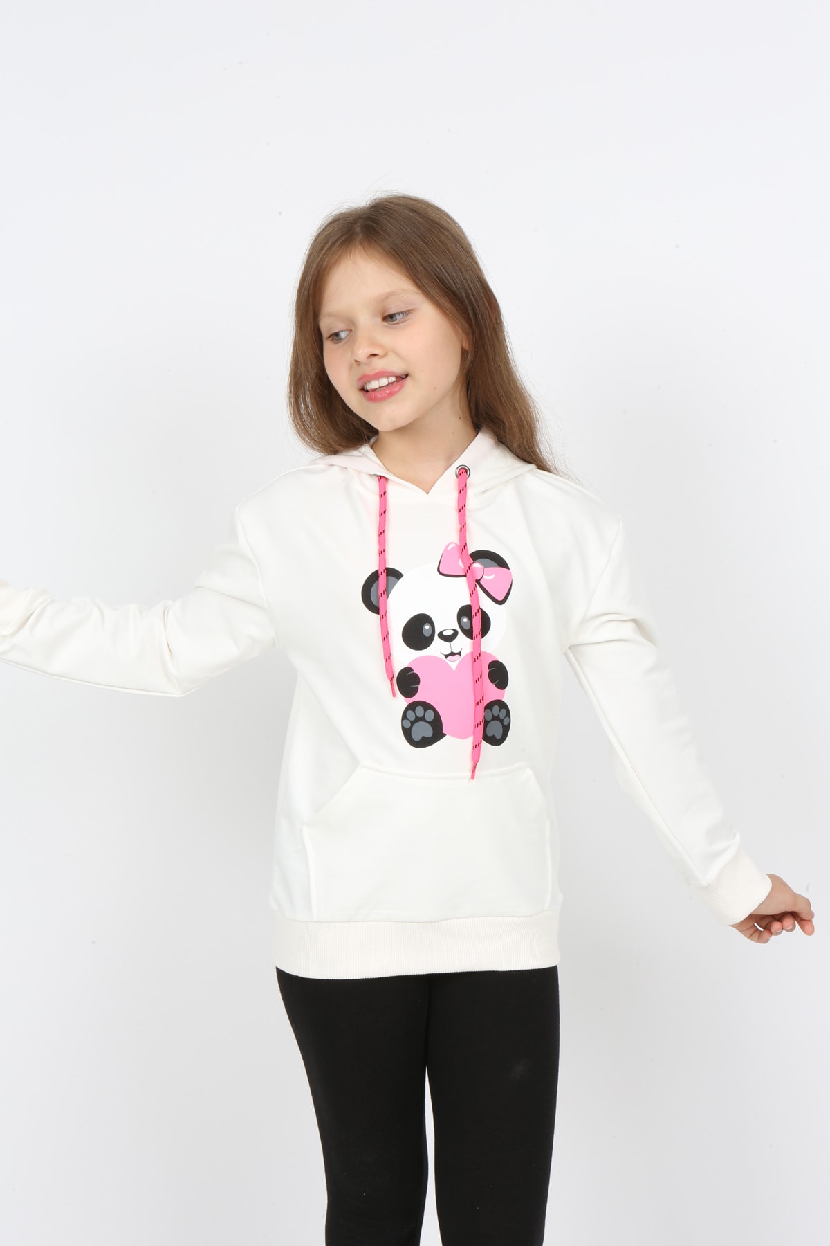 سويت شيرت مطبوع عليه دب تيدي بجيب للفتيات من I&k Şımarık Kids