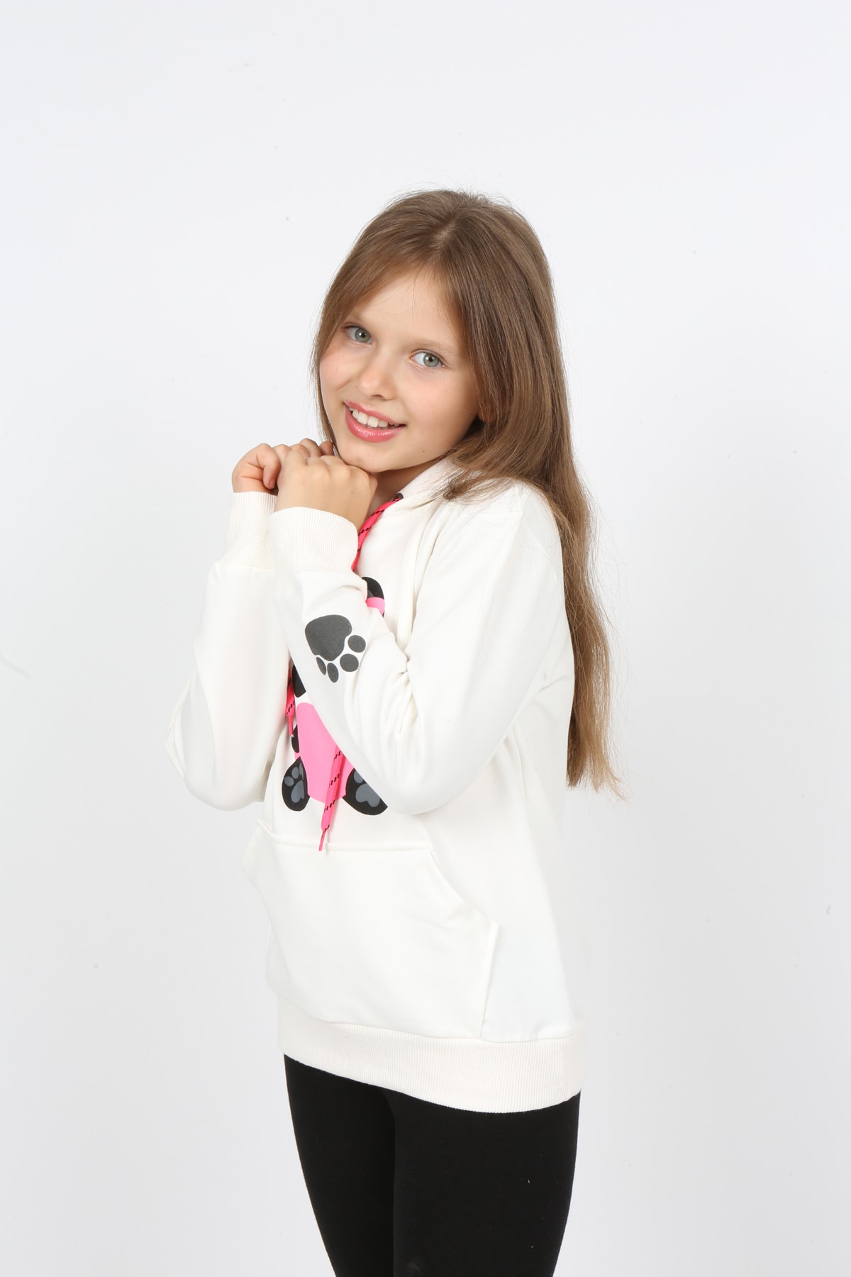 سويت شيرت مطبوع عليه دب تيدي بجيب للفتيات من I&k Şımarık Kids