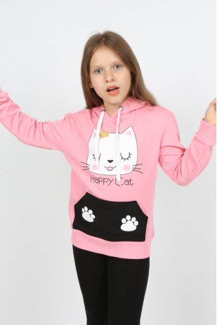 I&k Şımarık Kids سويت شيرت مطبوع بجيب مقنع للفتيات