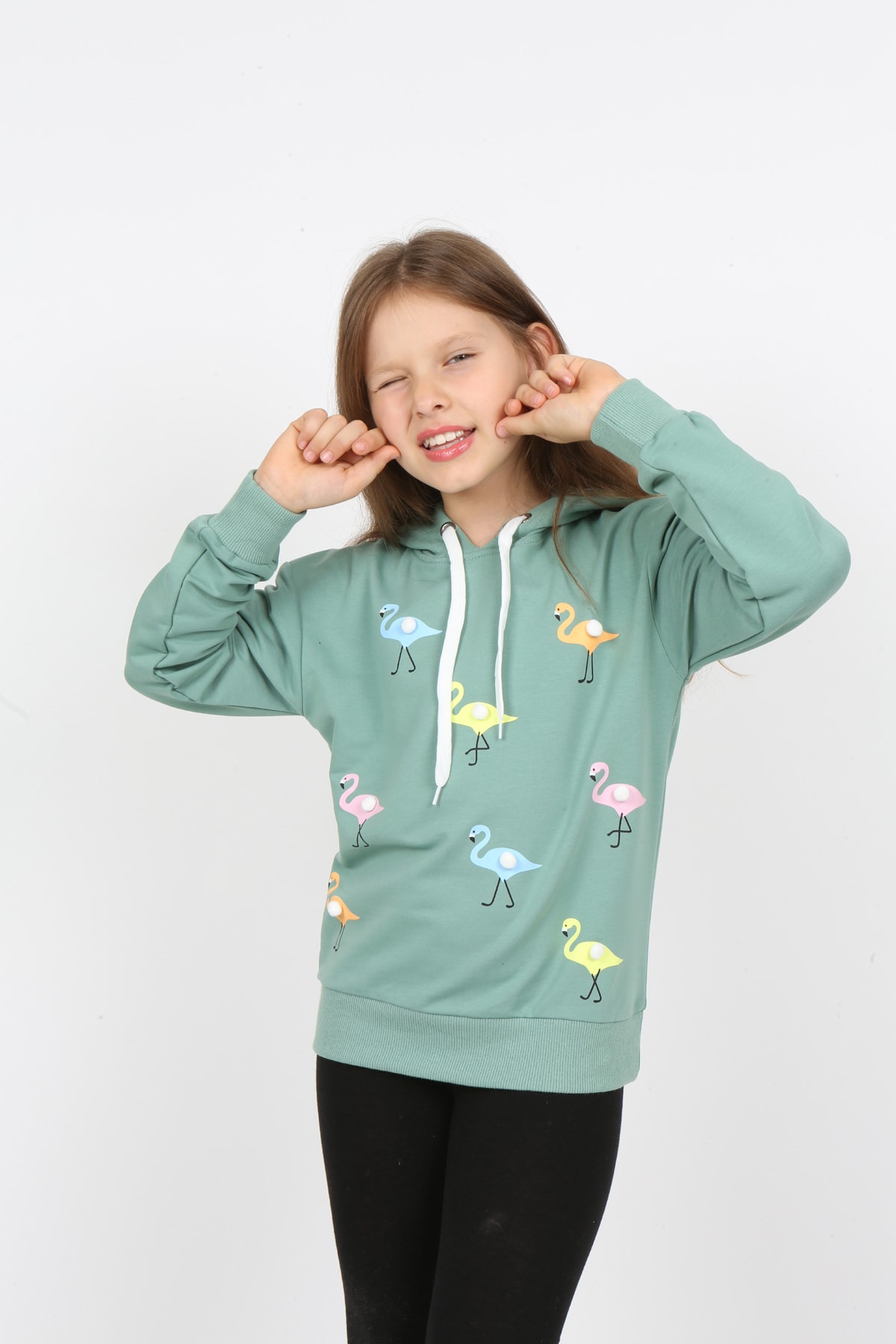 I&k Şımarık Kids Kız Çocuk Kapüşonlu Flamingo Baskılı Sweatshirt