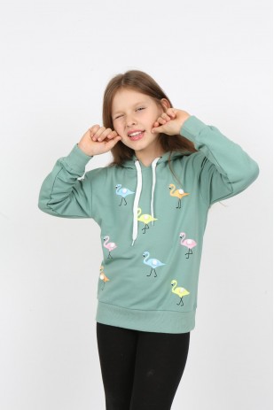I&k Şımarık Kids Kız Çocuk Kapüşonlu Flamingo Baskılı Sweatshirt