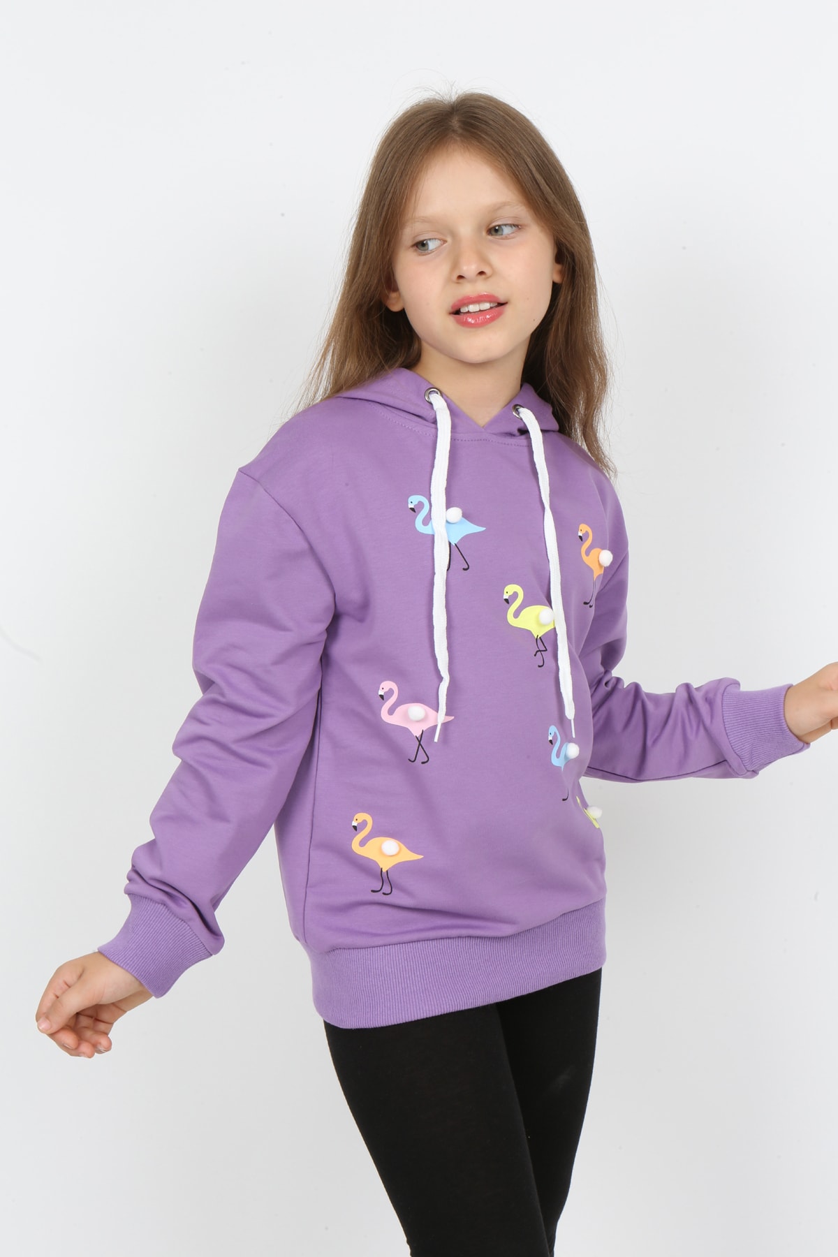 I&k Şımarık Kids Kız Çocuk Kapüşonlu Flamingo Baskılı Sweatshirt