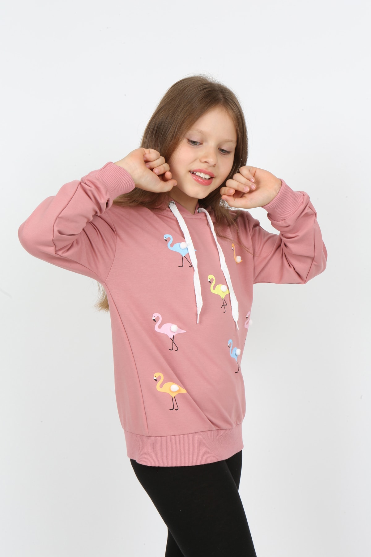 I&k Şımarık Kids Kız Çocuk Kapüşonlu Flamingo Baskılı Sweatshirt