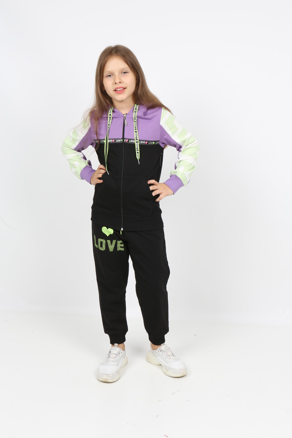 طقم بدلة رياضية بغطاء للرأس وسحاب للأطفال من I&k Şımarık Kids