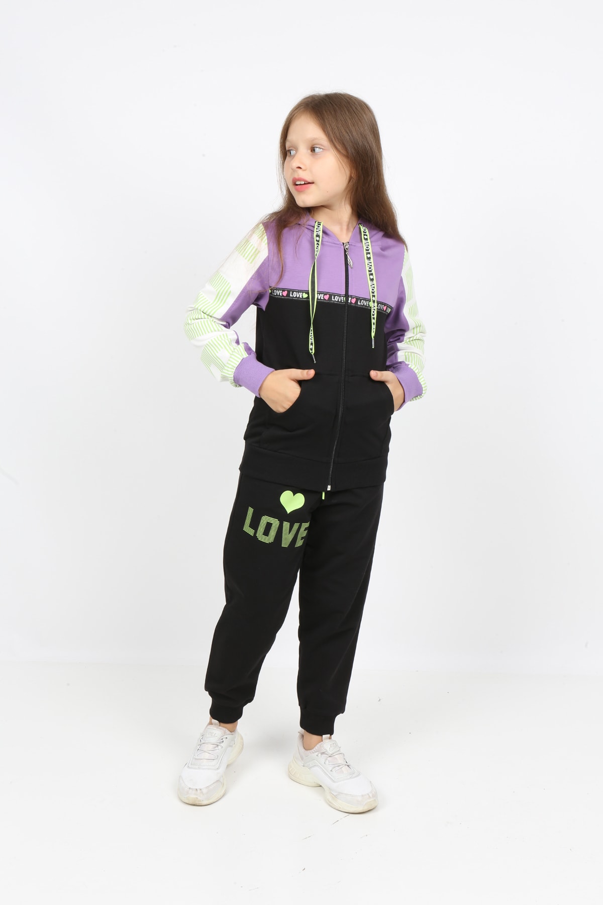 طقم بدلة رياضية بغطاء للرأس وسحاب للأطفال من I&k Şımarık Kids