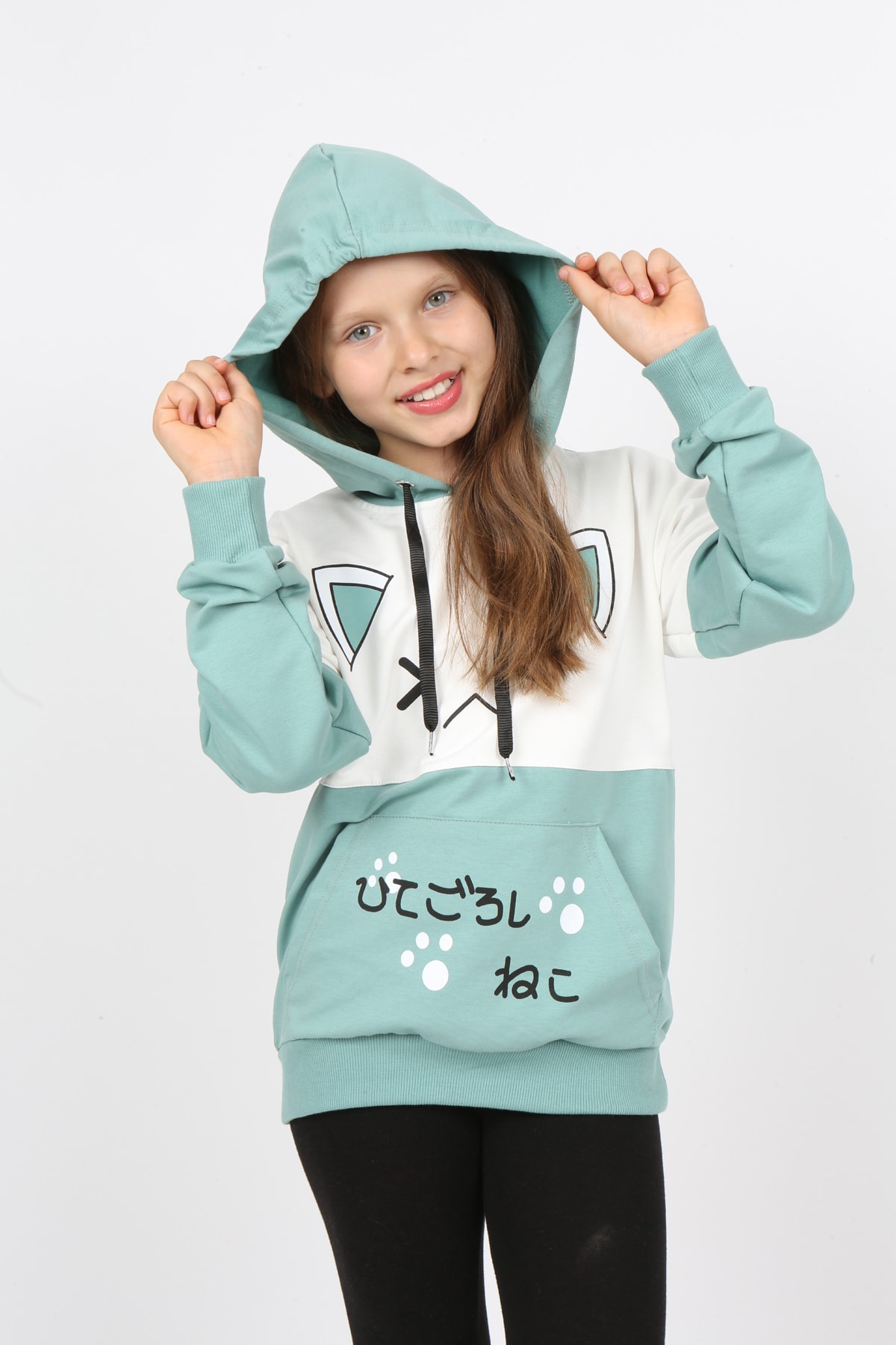 Girls Printed Sweatshirt with Garnished Pocket